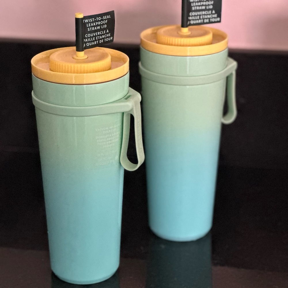Aqua and Yellow Travel Tumblers